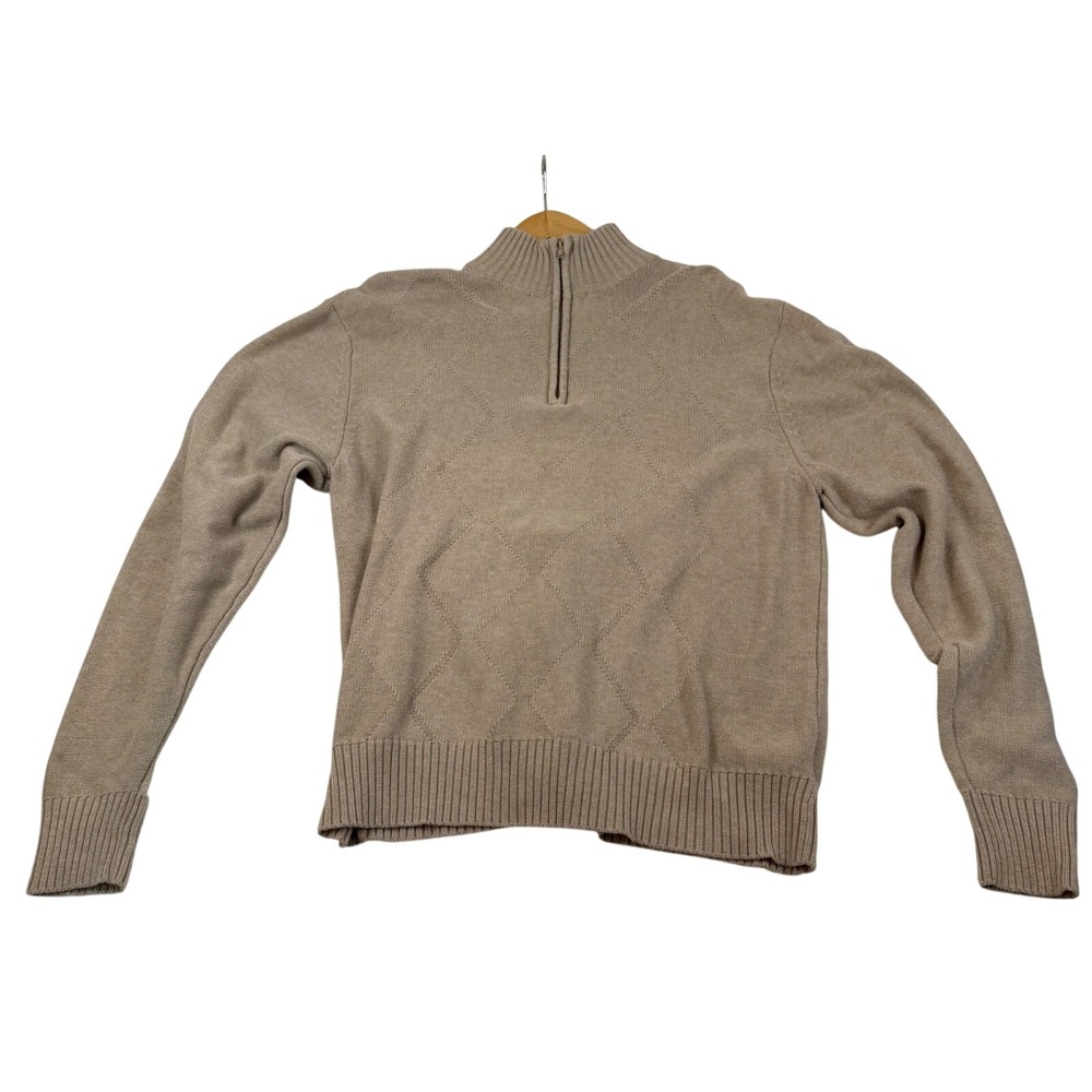 Pronto Uomo Mens XL Tan Beige 100% Cotton Diamond Knit Quarter Zip Sweater 1522